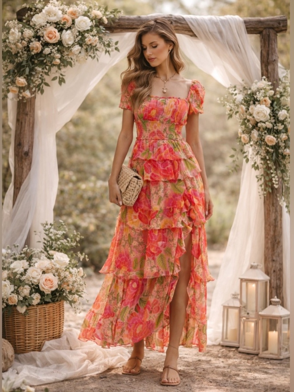 Farm Rio Blooming Floral Maxi Dress XS Smocked Puff Sleeve NWT - Picture 2 of 16